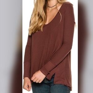 We the Free • Free People Malibu Thermal Shirt Brown Small Oversized Boho Size M